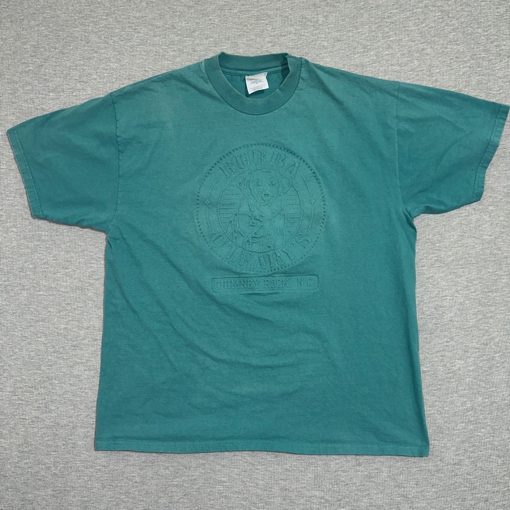 Hanes Beefy-T Bubba O'Learys Chimney Rock NC Embossed Dog T-Shirt Teal Mens XL